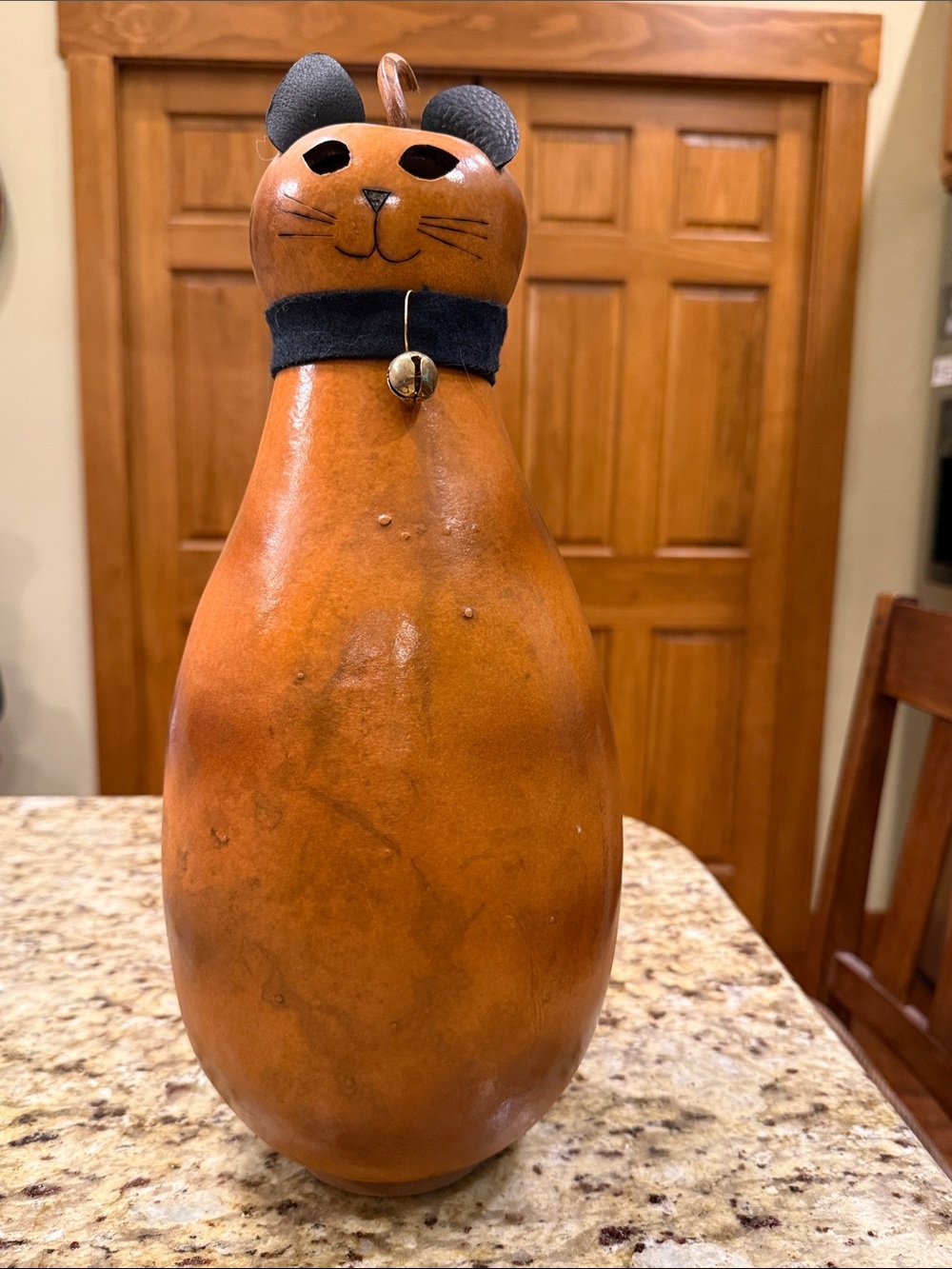 Gallery Orange Brown Cat Gourd Toy with faux leather ears and  Bell Collar